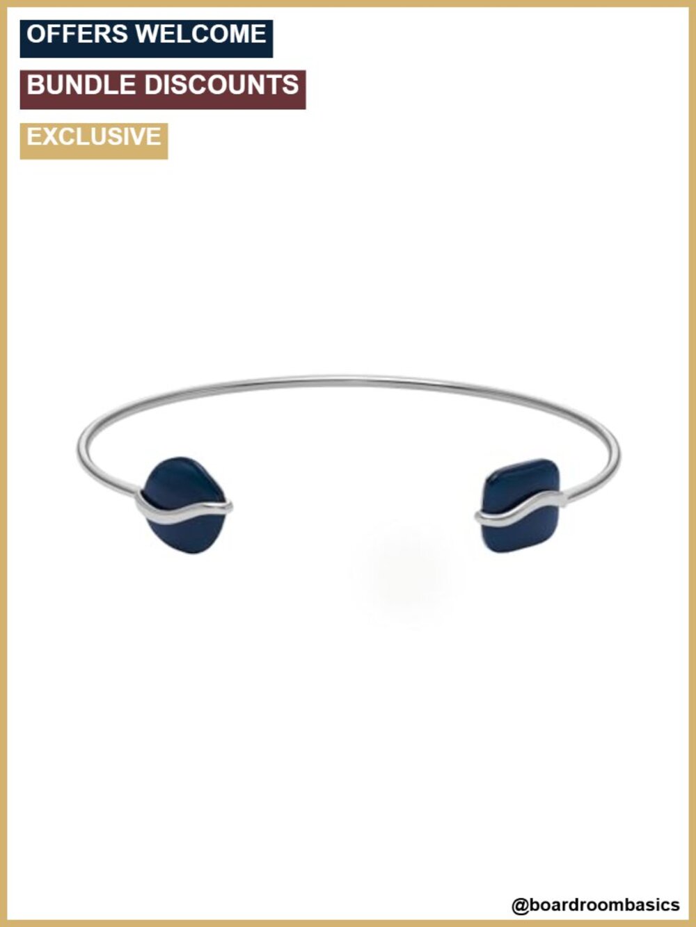 Sea Glass Gold Tone Open Cuff Bracelet Stainless Steel Wave